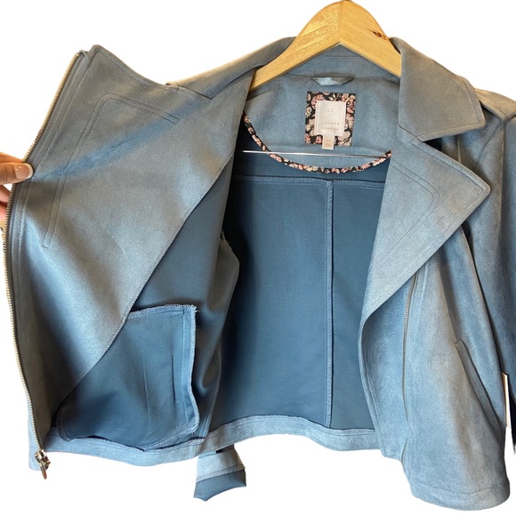 LC Lauren Conrad Suede Moto Jacket Slate Blue Women’s Size M - Picture 6 of 11
